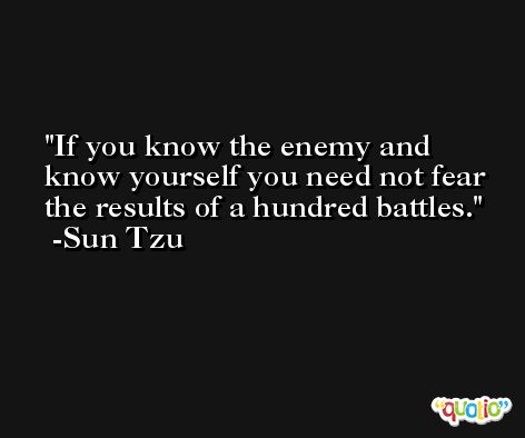 If you know the enemy and know yourself you need not fear the results of a hundred battles. -Sun Tzu