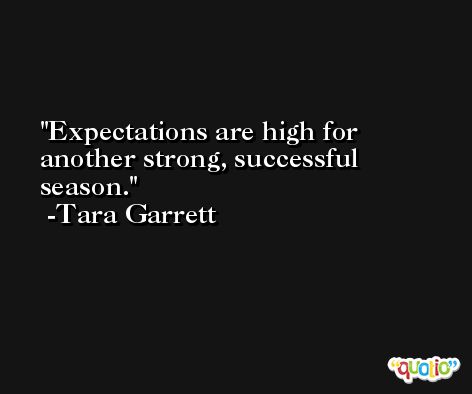 Expectations are high for another strong, successful season. -Tara Garrett