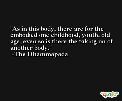As in this body, there are for the embodied one childhood, youth, old age, even so is there the taking on of another body. -The Dhammapada