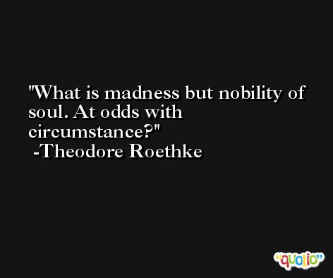 What is madness but nobility of soul. At odds with circumstance? -Theodore Roethke