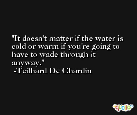 It doesn't matter if the water is cold or warm if you're going to have to wade through it anyway. -Teilhard De Chardin
