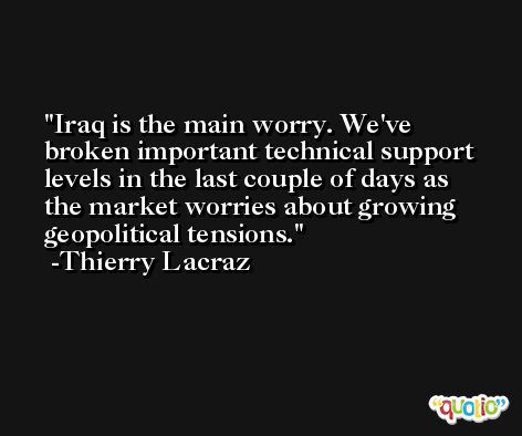 Iraq is the main worry. We've broken important technical support levels in the last couple of days as the market worries about growing geopolitical tensions. -Thierry Lacraz