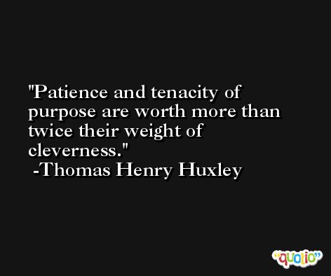 Patience and tenacity of purpose are worth more than twice their weight of cleverness. -Thomas Henry Huxley