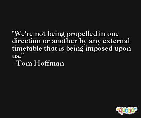 We're not being propelled in one direction or another by any external timetable that is being imposed upon us. -Tom Hoffman