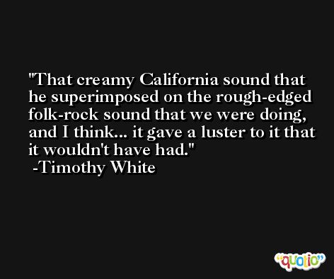 That creamy California sound that he superimposed on the rough-edged folk-rock sound that we were doing, and I think... it gave a luster to it that it wouldn't have had. -Timothy White