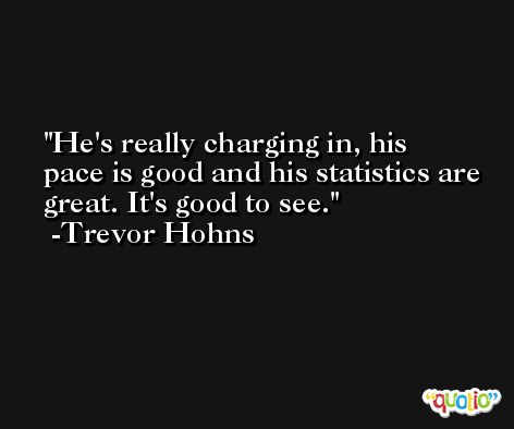 He's really charging in, his pace is good and his statistics are great. It's good to see. -Trevor Hohns