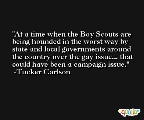 At a time when the Boy Scouts are being hounded in the worst way by state and local governments around the country over the gay issue... that could have been a campaign issue. -Tucker Carlson