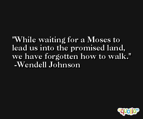 While waiting for a Moses to lead us into the promised land, we have forgotten how to walk. -Wendell Johnson