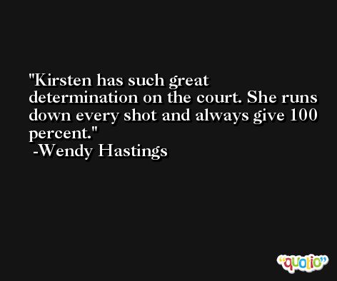 Kirsten has such great determination on the court. She runs down every shot and always give 100 percent. -Wendy Hastings