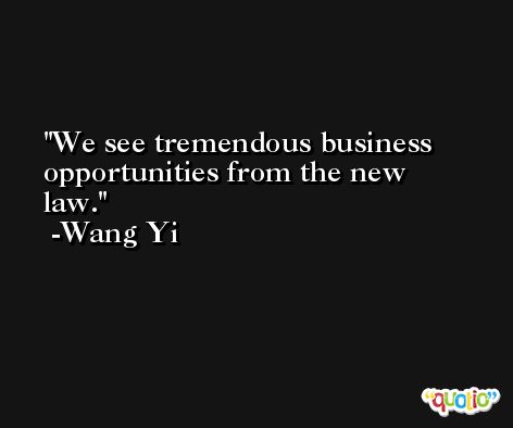 We see tremendous business opportunities from the new law. -Wang Yi