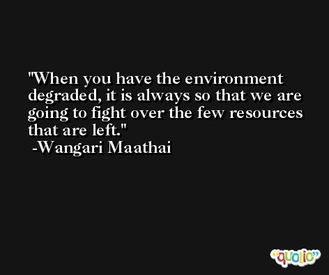 When you have the environment degraded, it is always so that we are going to fight over the few resources that are left. -Wangari Maathai