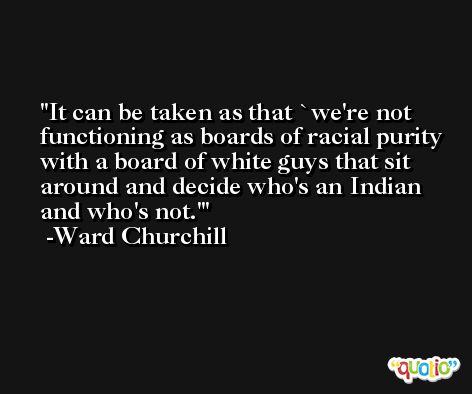 It can be taken as that `we're not functioning as boards of racial purity with a board of white guys that sit around and decide who's an Indian and who's not.' -Ward Churchill