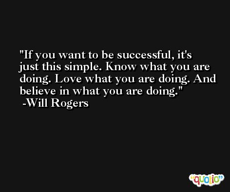 If you want to be successful, it's just this simple. Know what you are doing. Love what you are doing. And believe in what you are doing. -Will Rogers