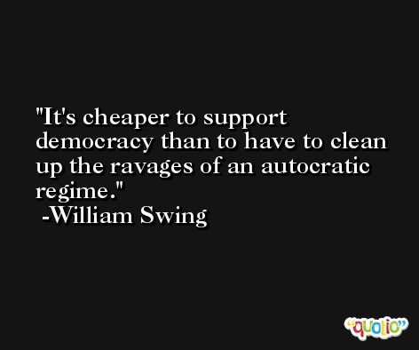 It's cheaper to support democracy than to have to clean up the ravages of an autocratic regime. -William Swing