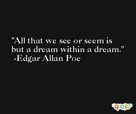 All that we see or seem is but a dream within a dream. -Edgar Allan Poe