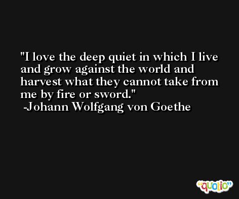 I love the deep quiet in which I live and grow against the world and harvest what they cannot take from me by fire or sword. -Johann Wolfgang von Goethe