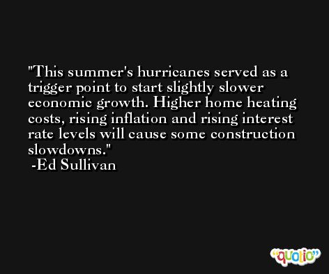 This summer's hurricanes served as a trigger point to start slightly slower economic growth. Higher home heating costs, rising inflation and rising interest rate levels will cause some construction slowdowns. -Ed Sullivan