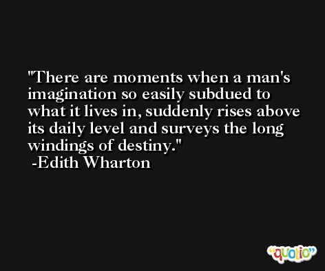There are moments when a man's imagination so easily subdued to what it lives in, suddenly rises above its daily level and surveys the long windings of destiny. -Edith Wharton