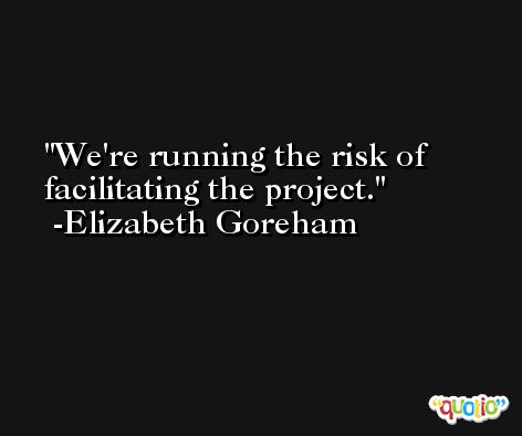 We're running the risk of facilitating the project. -Elizabeth Goreham