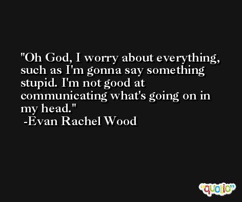 Oh God, I worry about everything, such as I'm gonna say something stupid. I'm not good at communicating what's going on in my head. -Evan Rachel Wood