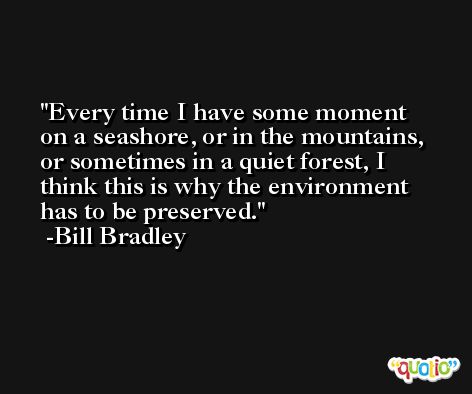 Every time I have some moment on a seashore, or in the mountains, or sometimes in a quiet forest, I think this is why the environment has to be preserved. -Bill Bradley