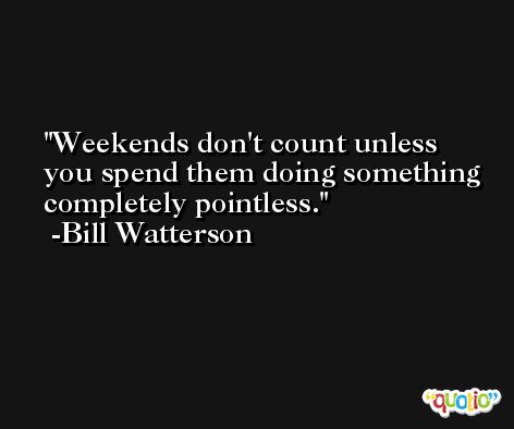 Weekends don't count unless you spend them doing something completely pointless. -Bill Watterson