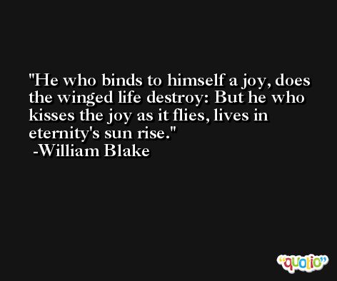 He who binds to himself a joy, does the winged life destroy: But he who kisses the joy as it flies, lives in eternity's sun rise. -William Blake