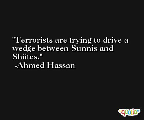 Terrorists are trying to drive a wedge between Sunnis and Shiites. -Ahmed Hassan