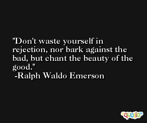 Don't waste yourself in rejection, nor bark against the bad, but chant the beauty of the good.  -Ralph Waldo Emerson