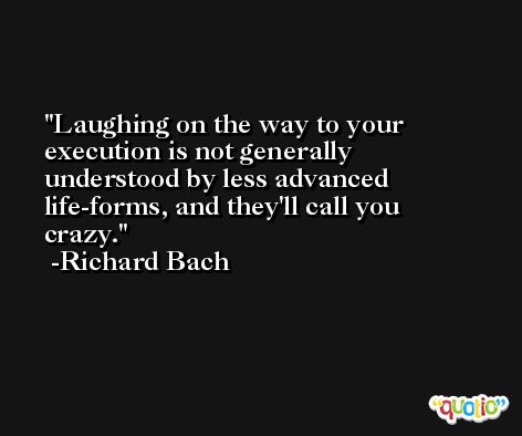 Laughing on the way to your execution is not generally understood by less advanced life-forms, and they'll call you crazy. -Richard Bach
