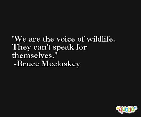 We are the voice of wildlife. They can't speak for themselves. -Bruce Mccloskey