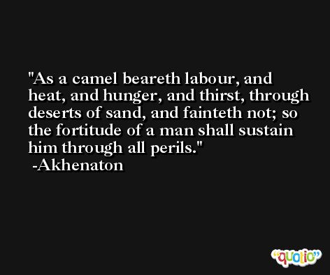 As a camel beareth labour, and heat, and hunger, and thirst, through deserts of sand, and fainteth not; so the fortitude of a man shall sustain him through all perils. -Akhenaton