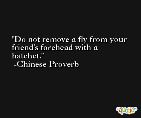 Do not remove a fly from your friend's forehead with a hatchet. -Chinese Proverb