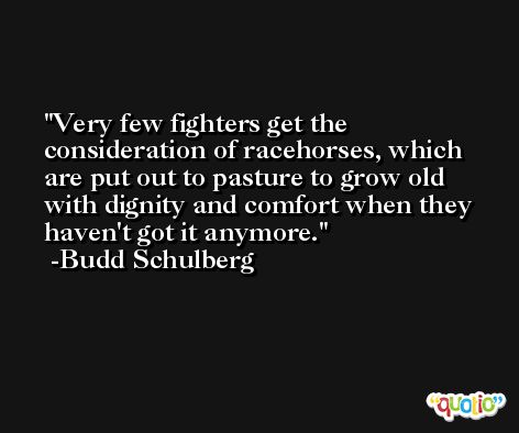 Very few fighters get the consideration of racehorses, which are put out to pasture to grow old with dignity and comfort when they haven't got it anymore. -Budd Schulberg